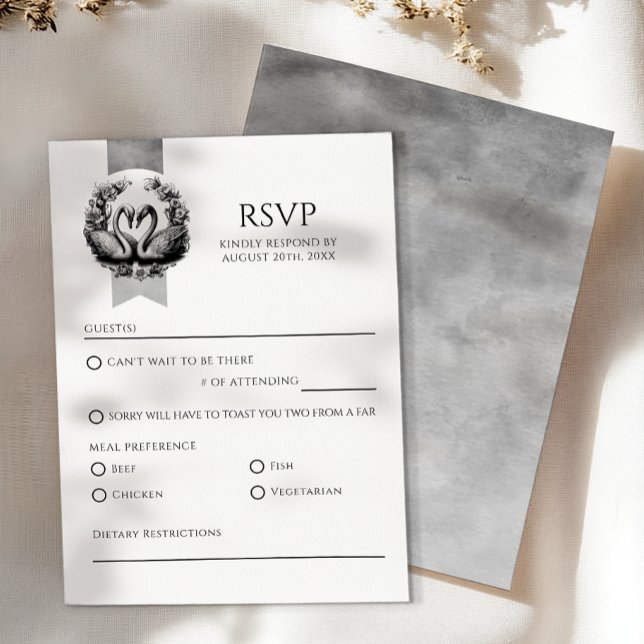 Cartão RSVP de Casamento Swan Elegante | Preto & B (Elegant RSVP )