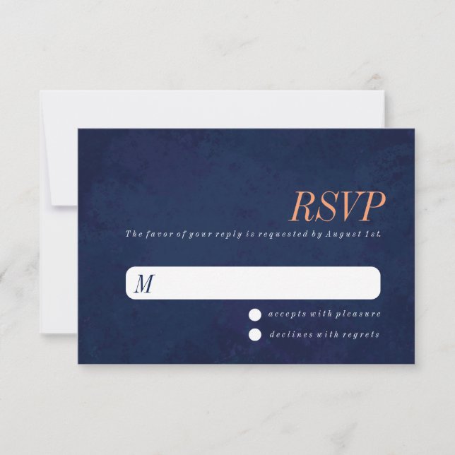 Cartão RSVP de Casamento, Textura Azul de Marinho (Frente)