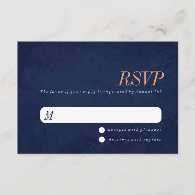 Cartão RSVP de Casamento, Textura Azul de Marinho (Frente)