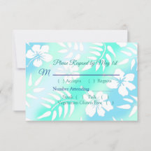 Cartão RSVP de Casamento Tropical de Hibiscus Blue