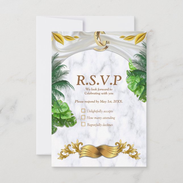 Cartão RSVP de Casamento Tropical Romântico (Frente)