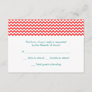 Cartão RSVP de Casamento Turquesa e Coral Chevron