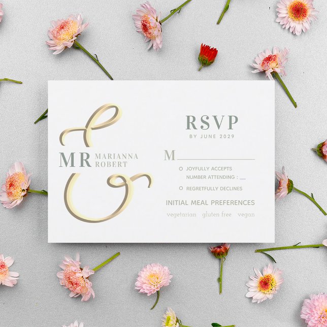 Cartão RSVP de Casamento Verde de Ampersand Sage (Criador carregado)