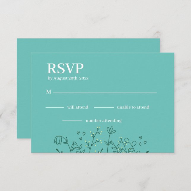 Cartão RSVP de Casamento Verde de Flores Selvagens (Frente/Verso)