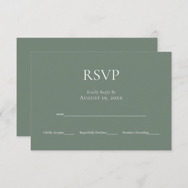 Cartão RSVP de Casamento Verde de Monograma Minima (Frente/Verso)