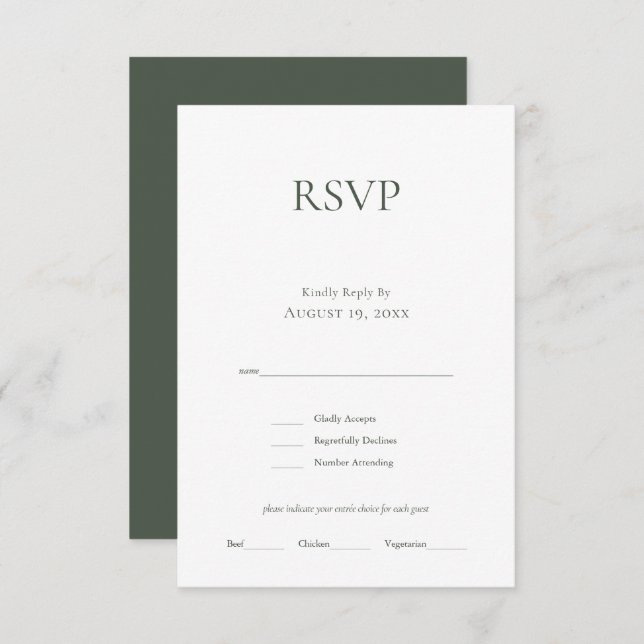 Cartão RSVP de Casamento Verde de Monograma Minima (Frente/Verso)