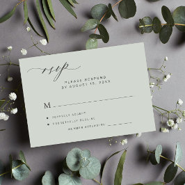 Cartão RSVP de casamento verde de sábio simples