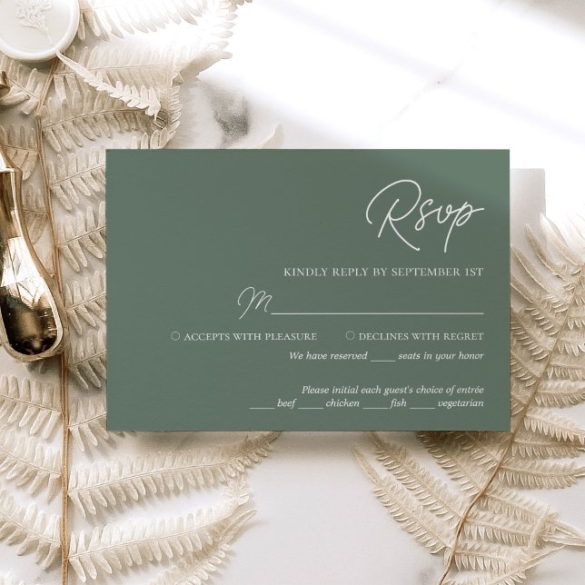 Cartão RSVP de Casamento Verde de Sage Minimalista (Criador carregado)