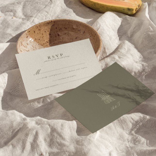 Cartão RSVP de Casamento Verde de Stripe Whimsical (Criador carregado)