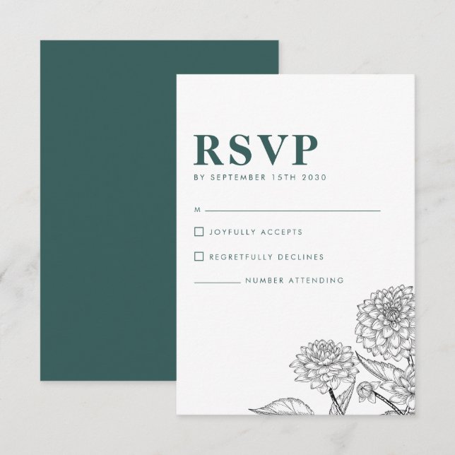 Cartão RSVP de Casamento Verde Floral Vintage (Frente/Verso)