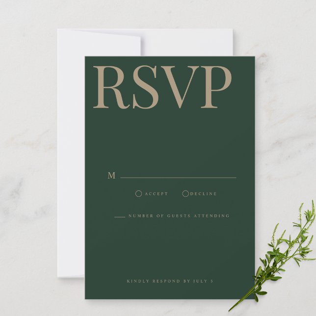 Cartão RSVP de Casamento Verde Moderno e Elegante (Criador carregado)