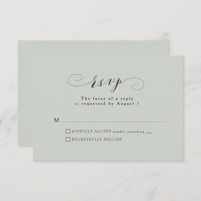 Cartão RSVP de casamento verde para sábio elegante (Frente/Verso)