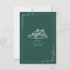 Cartão RSVP de Casamento Verde Rustic Barn Emerald