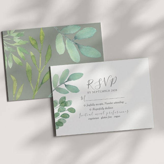 Cartão RSVP de Casamento Verde Rustic Sage (Criador carregado)
