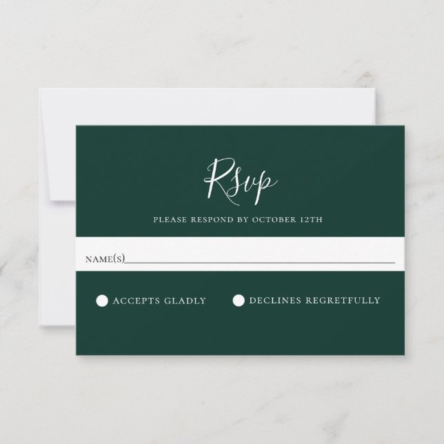 Cartão RSVP de Casamento Verde Sólido Minimalista  (Frente)