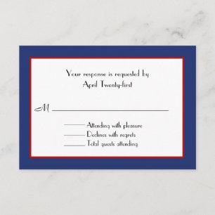 Cartão RSVP de Casamento Vermelho, Branco e Azul