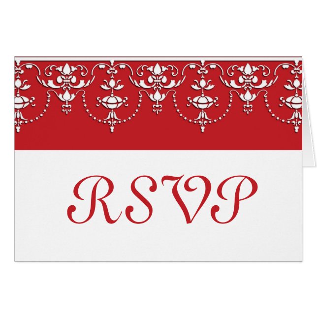 Cartão RSVP de Casamento Vitoriano Vermelho e Bran (Frente horizontal)