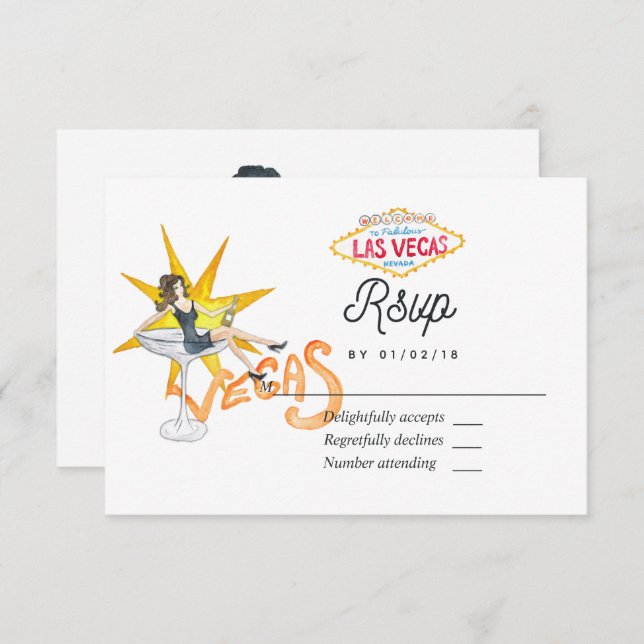 Cartão RSVP de Casamento Whimsical Las Vegas (Frente/Verso)