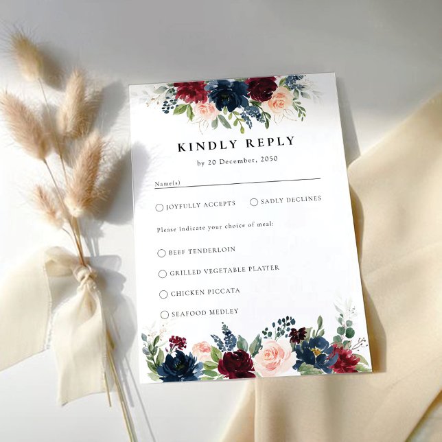 Cartão RSVP de Cerimônia de Burgundy e Casamento d (Criador carregado)