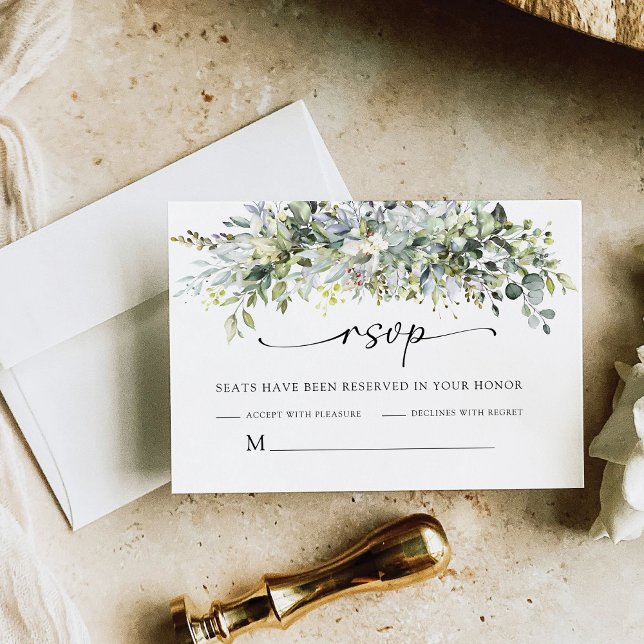 Cartão RSVP de Cerimônia de Casamento Floral Green (Criador carregado)