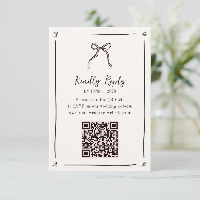 Cartão RSVP de Código QR da Faixa Rosa - Casamento (Em pé/Frente)