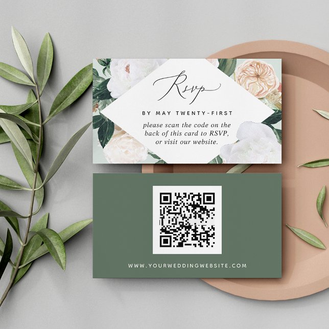 Cartão RSVP de Código QR de Casamento Boho Blooms (Criador carregado)