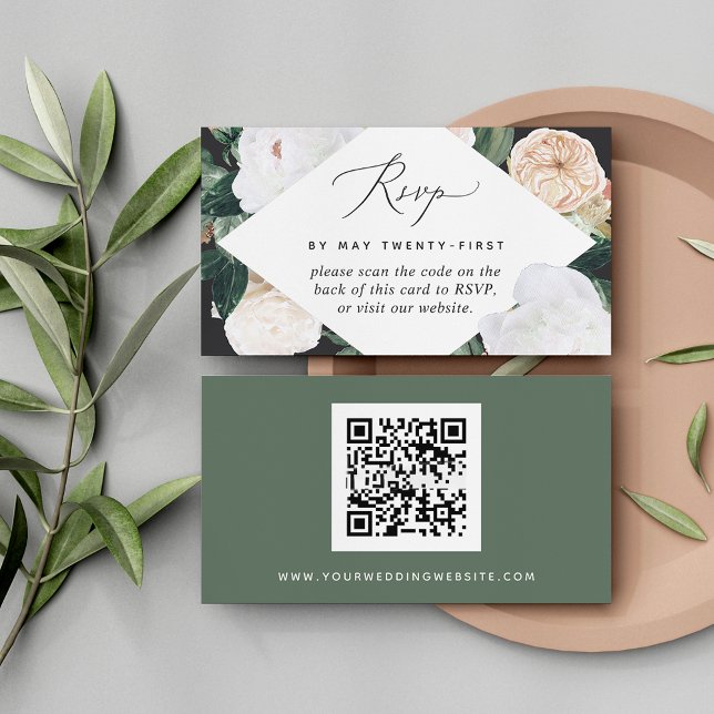 Cartão RSVP de Código QR de Casamento Boho Blooms (Criador carregado)
