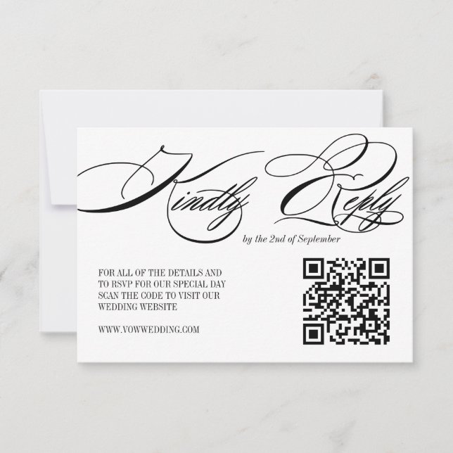 Cartão RSVP de Código QR de Casamento de Caligrafi (Frente)