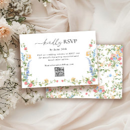 Cartão RSVP de Código QR de Casamento de Flor Selv