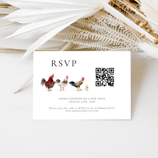Cartão RSVP de Código QR de Casamento de Galinha d (Criador carregado)