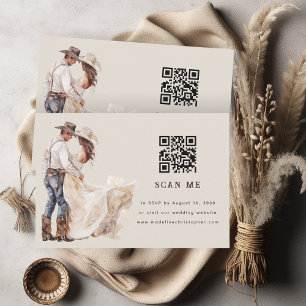 Cartão RSVP de Código QR de Casamento Ranch Boho O