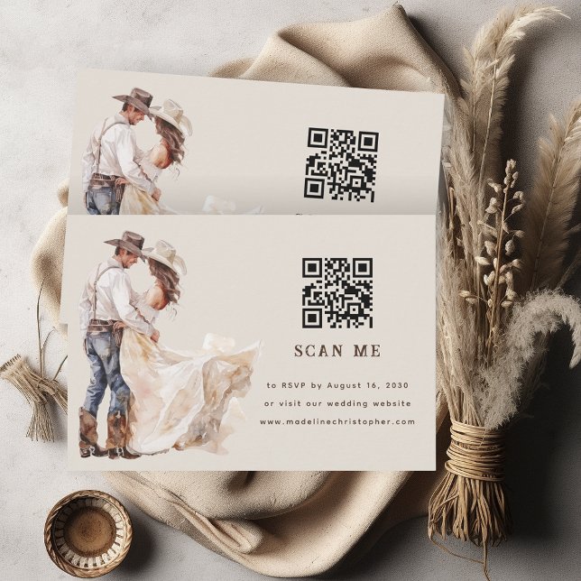 Cartão RSVP de Código QR de Casamento Ranch Boho O (Criador carregado)