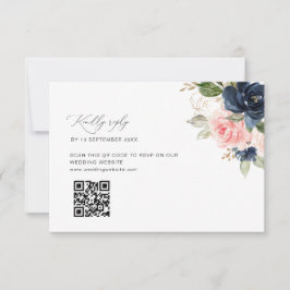 Cartão RSVP de código QR do marinho e do casamento