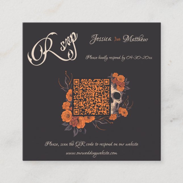 Cartão RSVP de código QR mínimo Elegante das Flore (Frente)