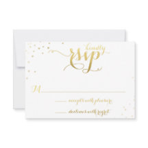 Cartão RSVP de Convite para Casamento Gold Foil Gl