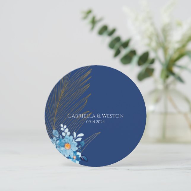 Cartão RSVP de Daisy Flower Azul 3 (Em pé/Frente)