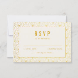 Cartão RSVP de Deco Geométrico Dourado e Branco