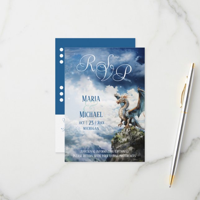 Cartão RSVP de Dragão Celta Fantasy (Frente/Verso In Situ)