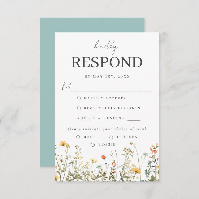 Cartão RSVP de Escolha de Farinha de Flor Selvagem (Frente/Verso)