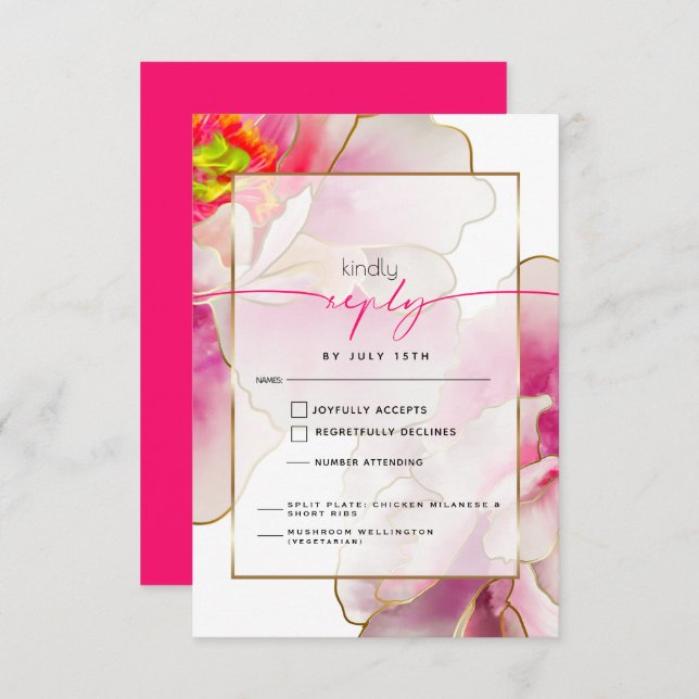 Cartão RSVP de Escolha de Farinha de Peony de Bold (Frente/Verso)