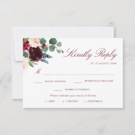 cartão RSVP de escolha de refeição floral com blus