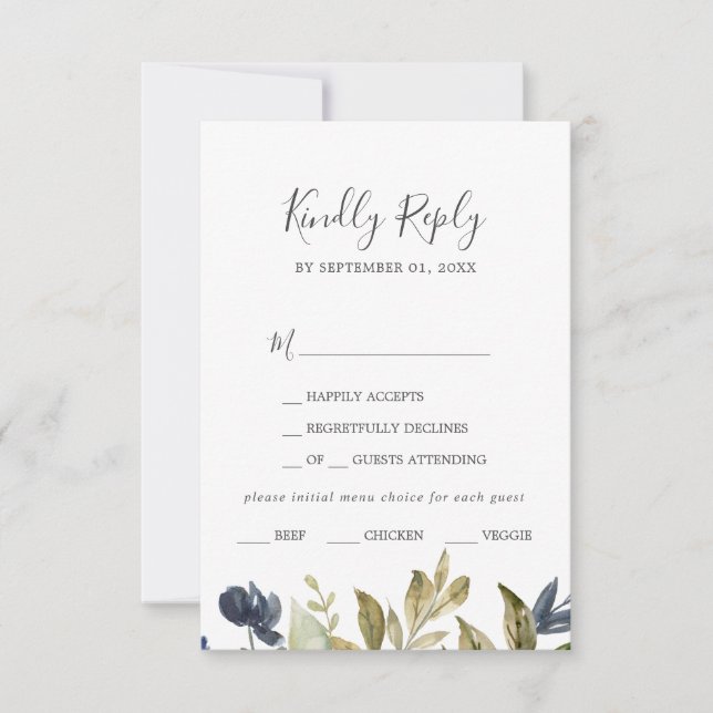 Cartão RSVP de Escolha do Menu Verde do outono (Frente)