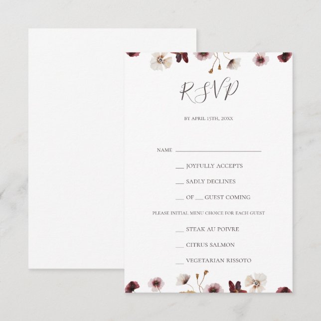 Cartão RSVP de Escolha do Menu Wildflower do Cobre (Frente/Verso)