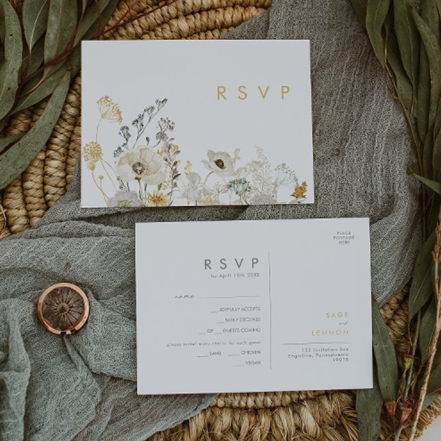 Cartão RSVP de Escolha do Menu Wildflower Whimsic (Criador carregado)