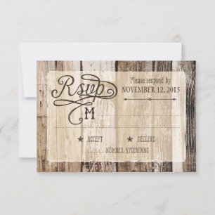 Cartão RSVP de Etapa Rústica de Madeira e Coração