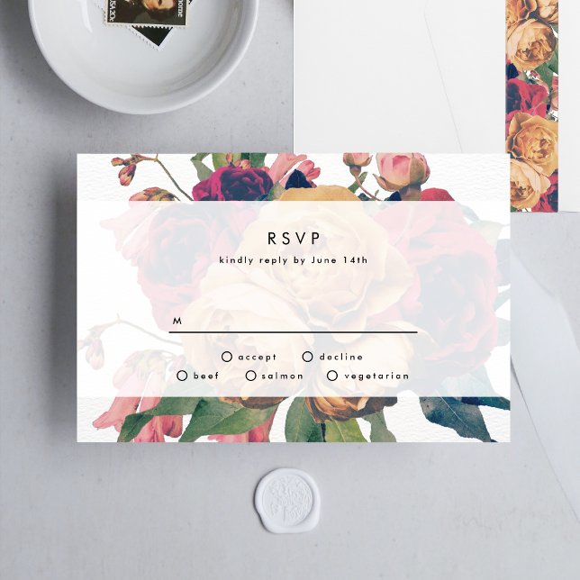 Cartão RSVP de Fete Botânico de Rosas Antigos (Criador carregado)