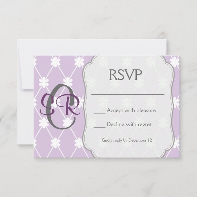 Cartão RSVP de flor de diamante roxo (Frente)
