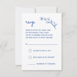 Cartão RSVP de flor selvagem com código QR em azul