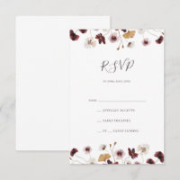 Cartão RSVP de Flor Selvagem de Cobre Burgundy