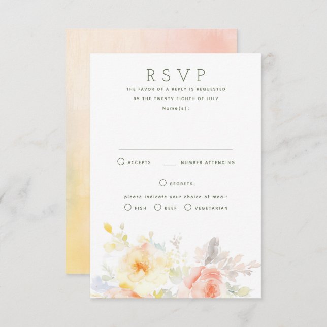 Cartão RSVP de Flores de Verão Suaves para Casamen (Frente/Verso)